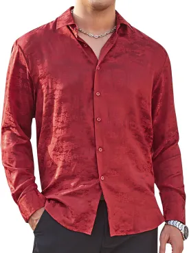 Alex Vando Mens Luxury Satin Dress Shirt Long Sleeve Silk Shiny Sateen Party Shirt