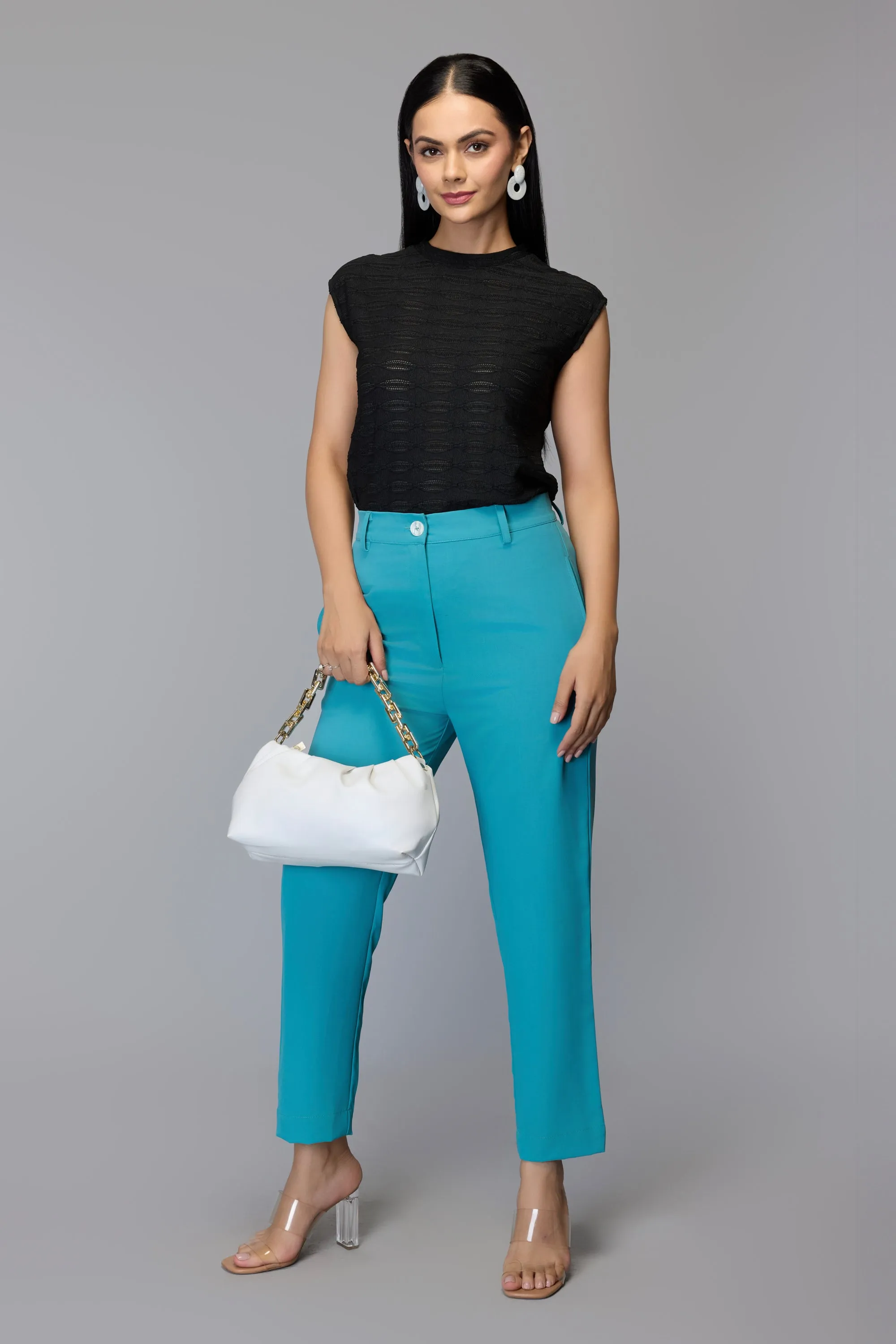 Aqua Blue High-Waist Trousers