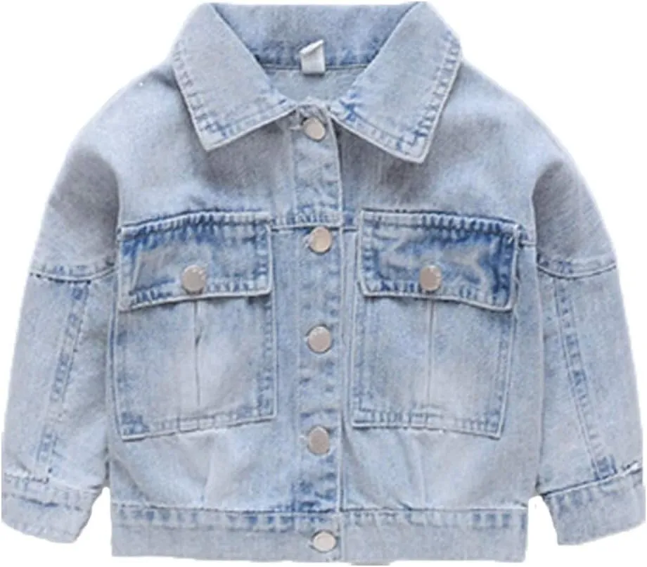 ASHER FASHION Little Girls Denim Jacket Long Sleeve Jean Coat Button Down Basic Cotton Outfit