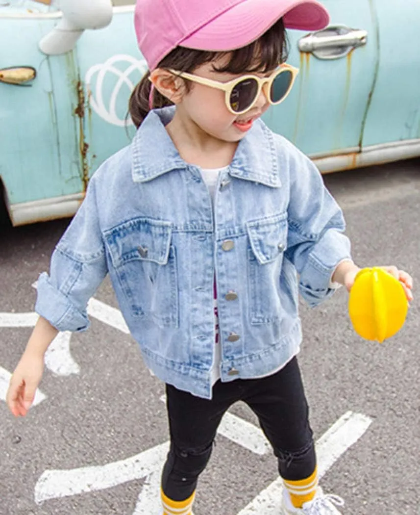 ASHER FASHION Little Girls Denim Jacket Long Sleeve Jean Coat Button Down Basic Cotton Outfit
