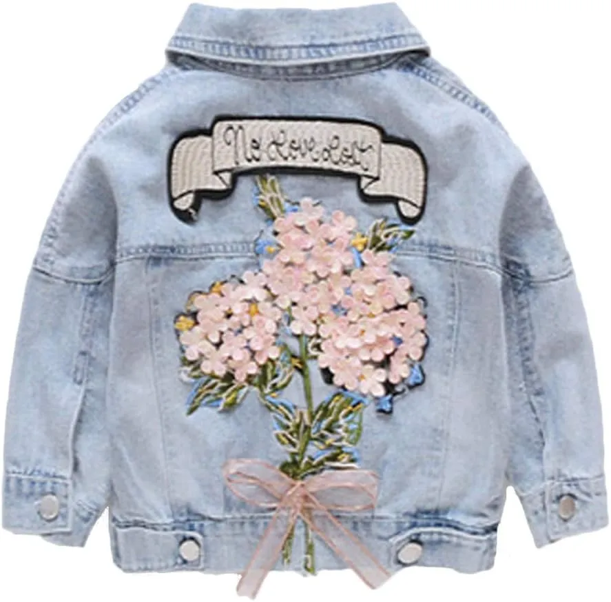 ASHER FASHION Little Girls Denim Jacket Long Sleeve Jean Coat Button Down Basic Cotton Outfit