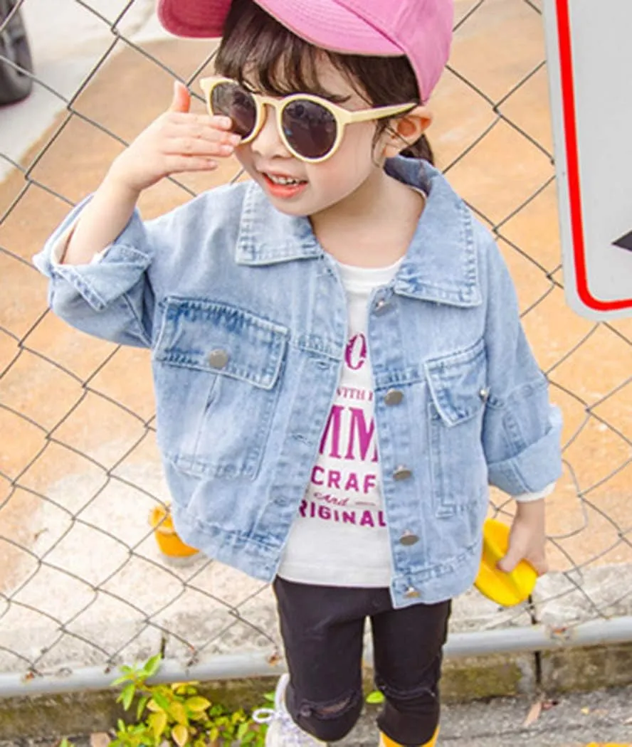 ASHER FASHION Little Girls Denim Jacket Long Sleeve Jean Coat Button Down Basic Cotton Outfit