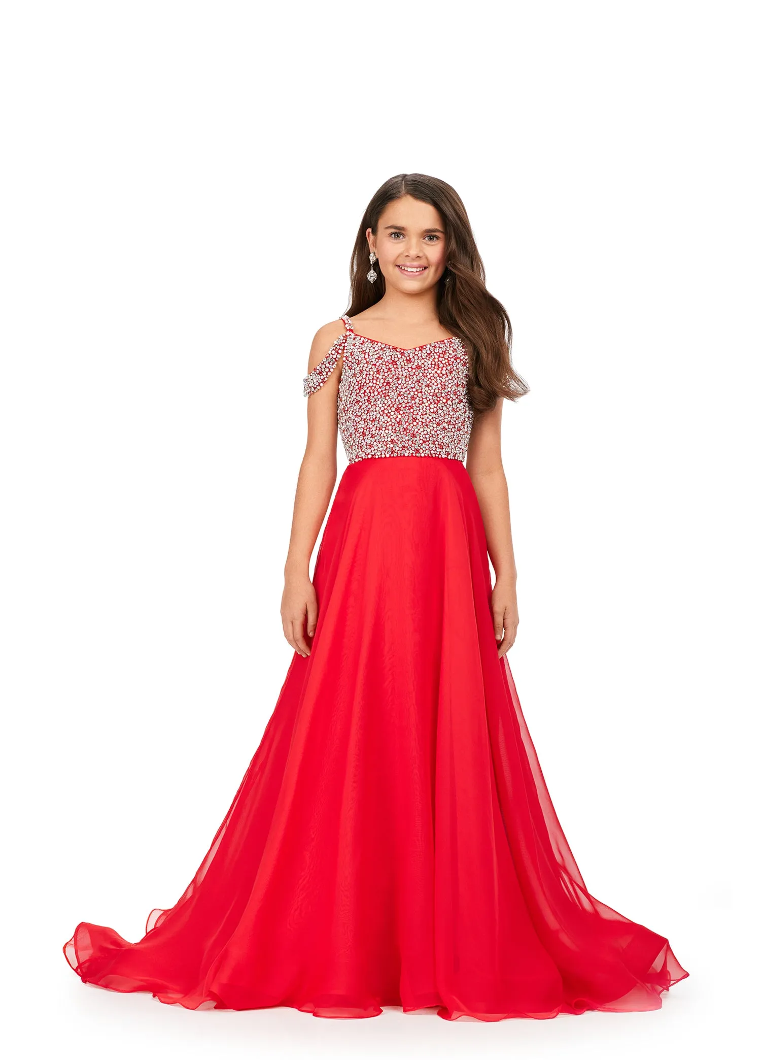 Ashley Lauren Kids 8220 Beaded Bustier A-Line Off The Shoulder Sweetheart Neckline Chiffon Gown