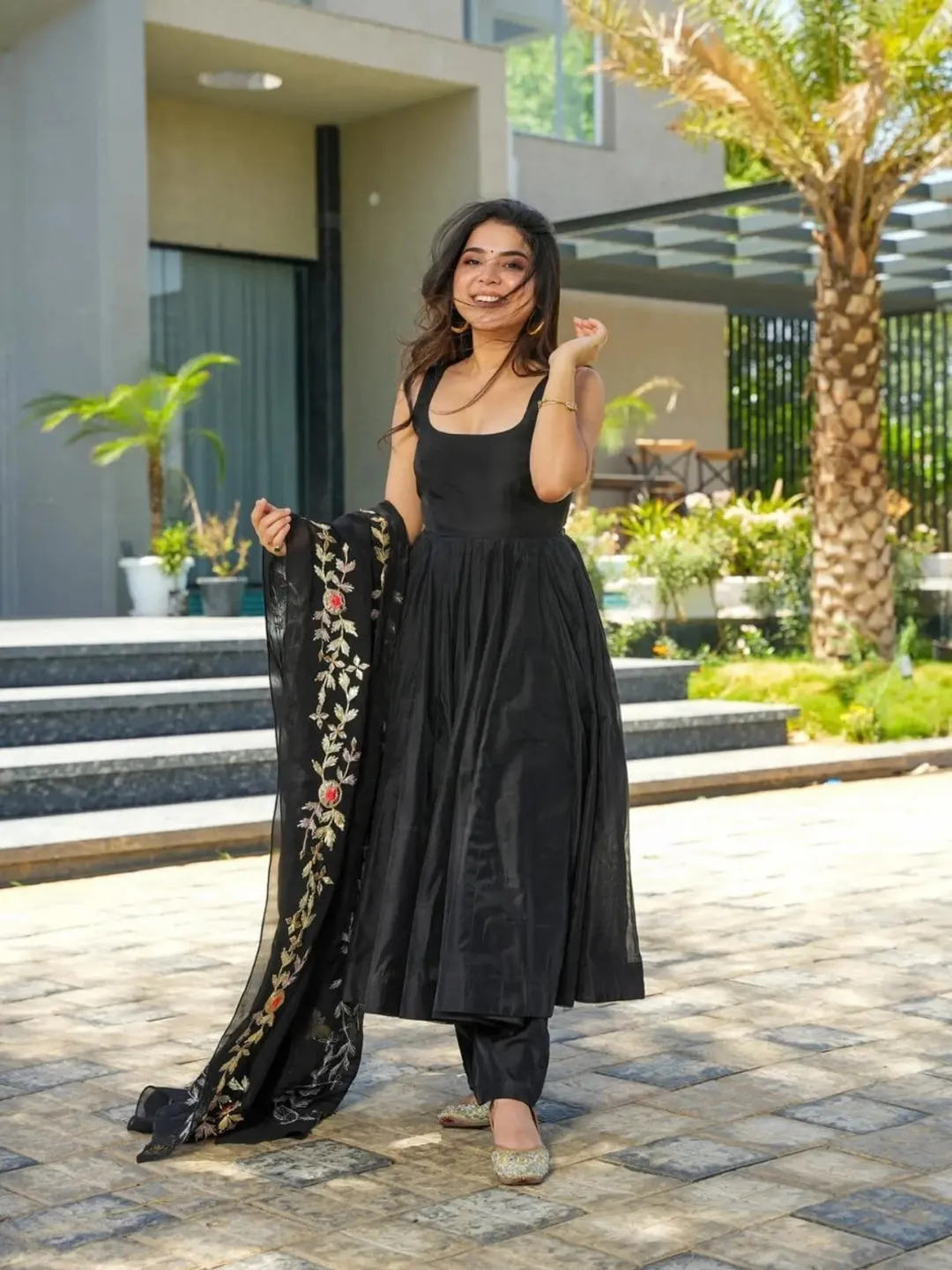 Black Designer Readymade Heavy Anarkali Suit With Embroidery Work