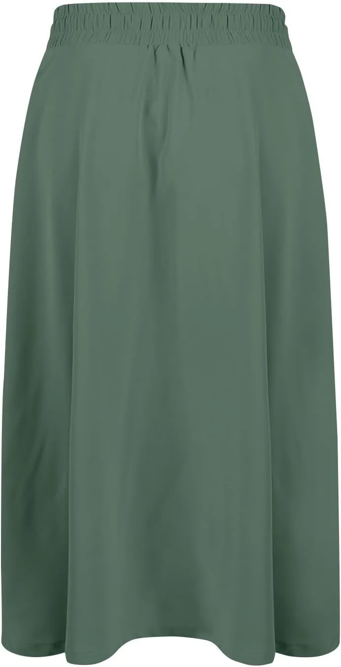 Boho Midi Skirts for Women Summer Drawstring High Waisted Skirt Knee Length A-Line Loose Skirts for Work with Pockets