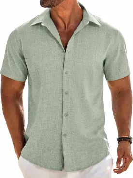 COOFANDY Mens Button Down Shirt Short Sleeve Casual Shirts Beach Summer Linen Shirts Wedding Vacation Shirt