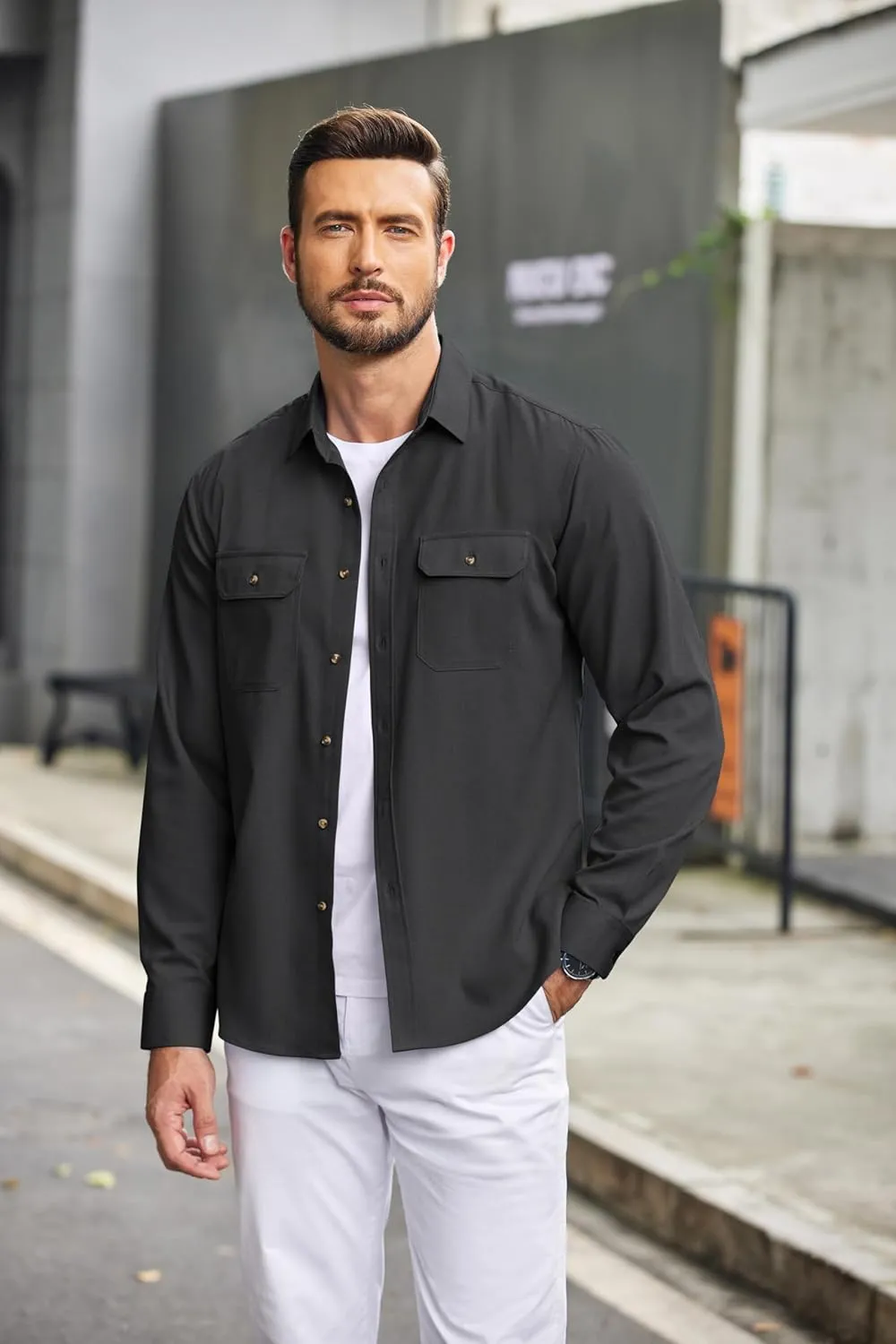 COOFANDY Mens Casual Button Down Shirts Long Sleeve Wrinkle-Free Shirt Lightweight Shirt Jacket