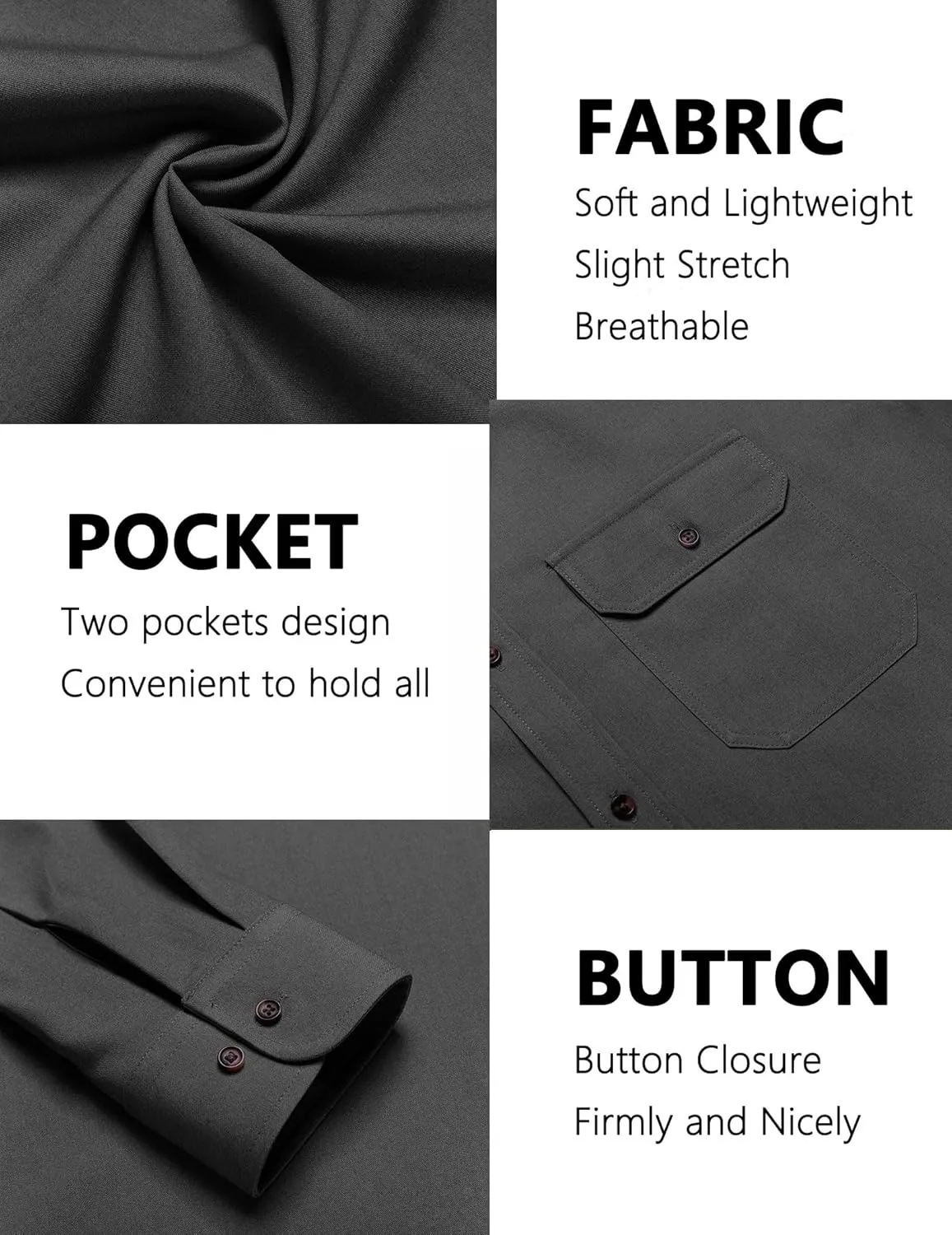 COOFANDY Mens Casual Button Down Shirts Long Sleeve Wrinkle-Free Shirt Lightweight Shirt Jacket