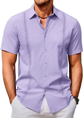 COOFANDY Men's Cuban Guayabera Shirts Casual Short Sleeve Button Down Shirt Summer Beach Vacation Shirt