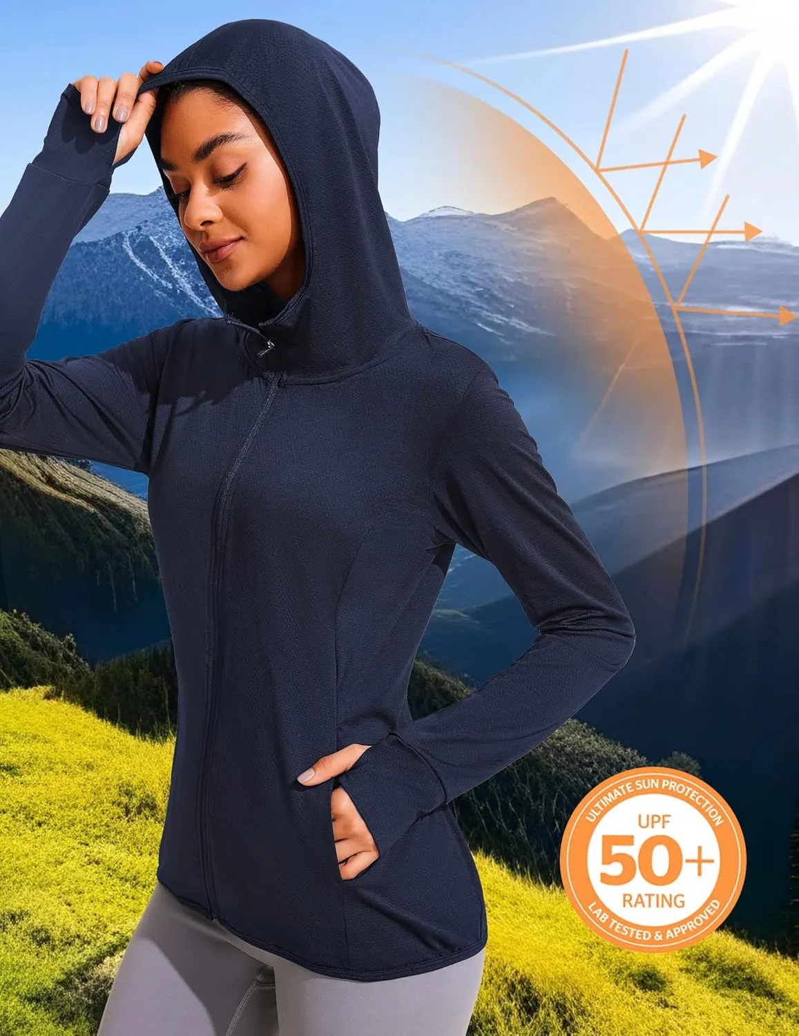 COOrun Women's UPF 50 Sun Protection Hoodie Jackets Full Zip Long Sleeve Active Shirts Outdoor Hiking Running