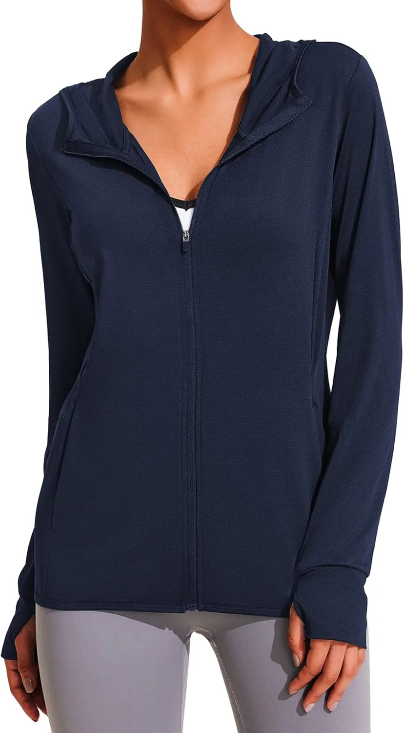 COOrun Women's UPF 50 Sun Protection Hoodie Jackets Full Zip Long Sleeve Active Shirts Outdoor Hiking Running