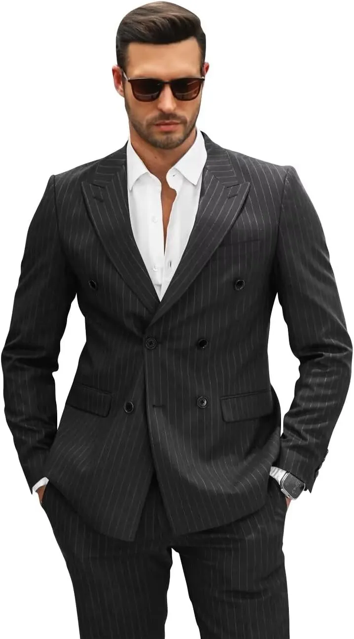 Double Breasted Pinstripe Suit Mens Suit Classic Fit 2 Piece Striped Suits Men Pinstripe Pants Halloween Costume