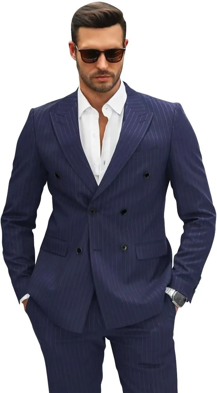 Double Breasted Pinstripe Suit Mens Suit Classic Fit 2 Piece Striped Suits Men Pinstripe Pants Halloween Costume