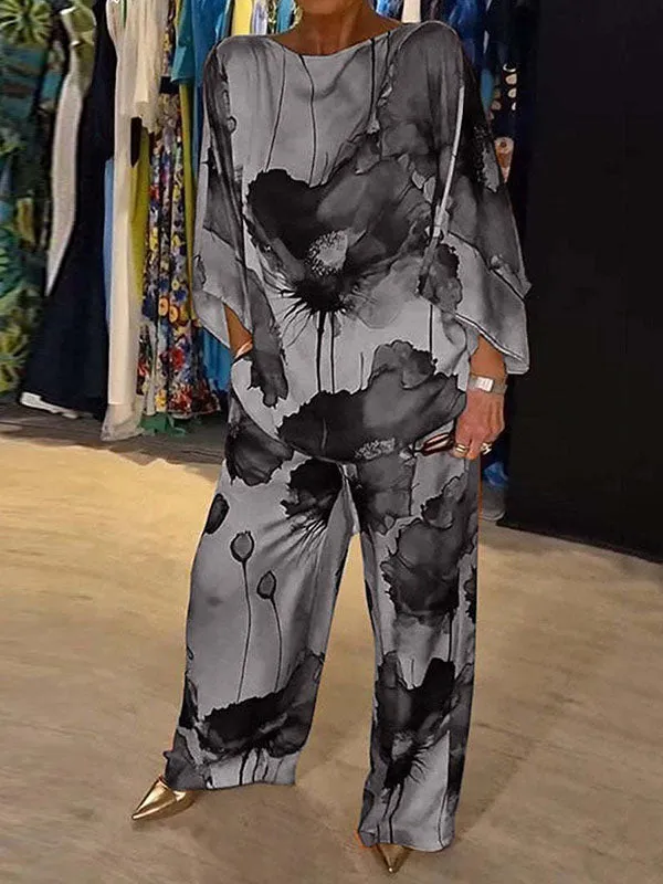 Elasticity Printed High Waisted Loose Trousers Pants