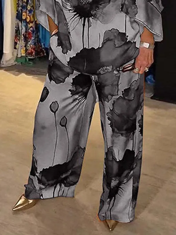 Elasticity Printed High Waisted Loose Trousers Pants