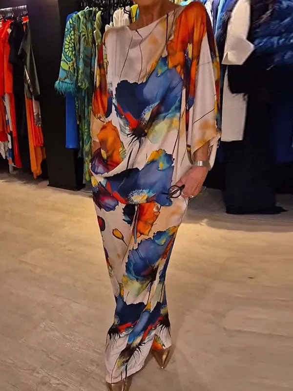 Elasticity Printed High Waisted Loose Trousers Pants