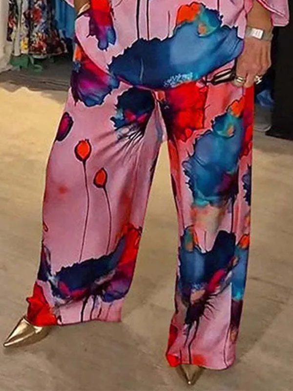 Elasticity Printed High Waisted Loose Trousers Pants
