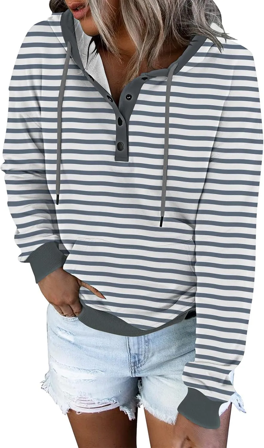 FARORO Hooded Sweatshirts for Women Hoodies Pullover Casual Sports Top Button Down Shirt with Pockets