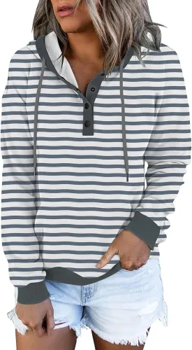 FARORO Hooded Sweatshirts for Women Hoodies Pullover Casual Sports Top Button Down Shirt with Pockets