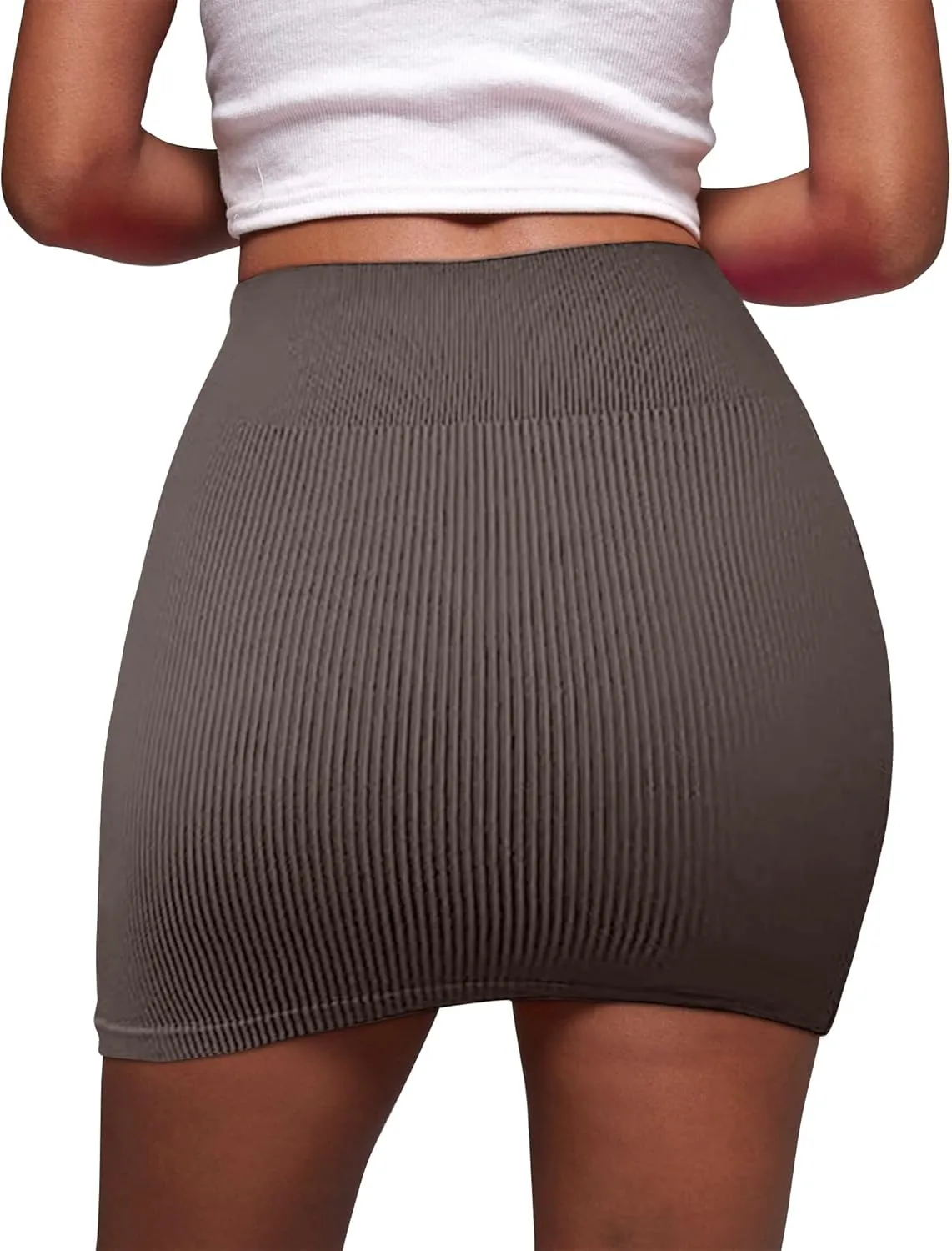 FEOYA Bodycon Mini Pencil Skirt for Women High Waisted Ribbed Tight Skirt Knitted Skirt Pack of 2 Skirt