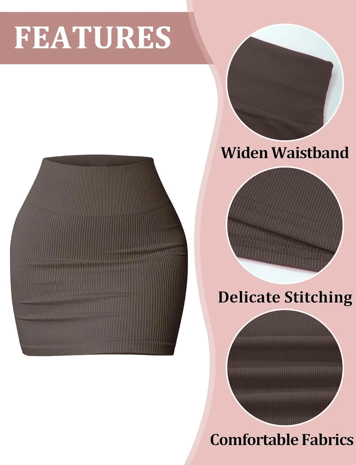 FEOYA Bodycon Mini Pencil Skirt for Women High Waisted Ribbed Tight Skirt Knitted Skirt Pack of 2 Skirt