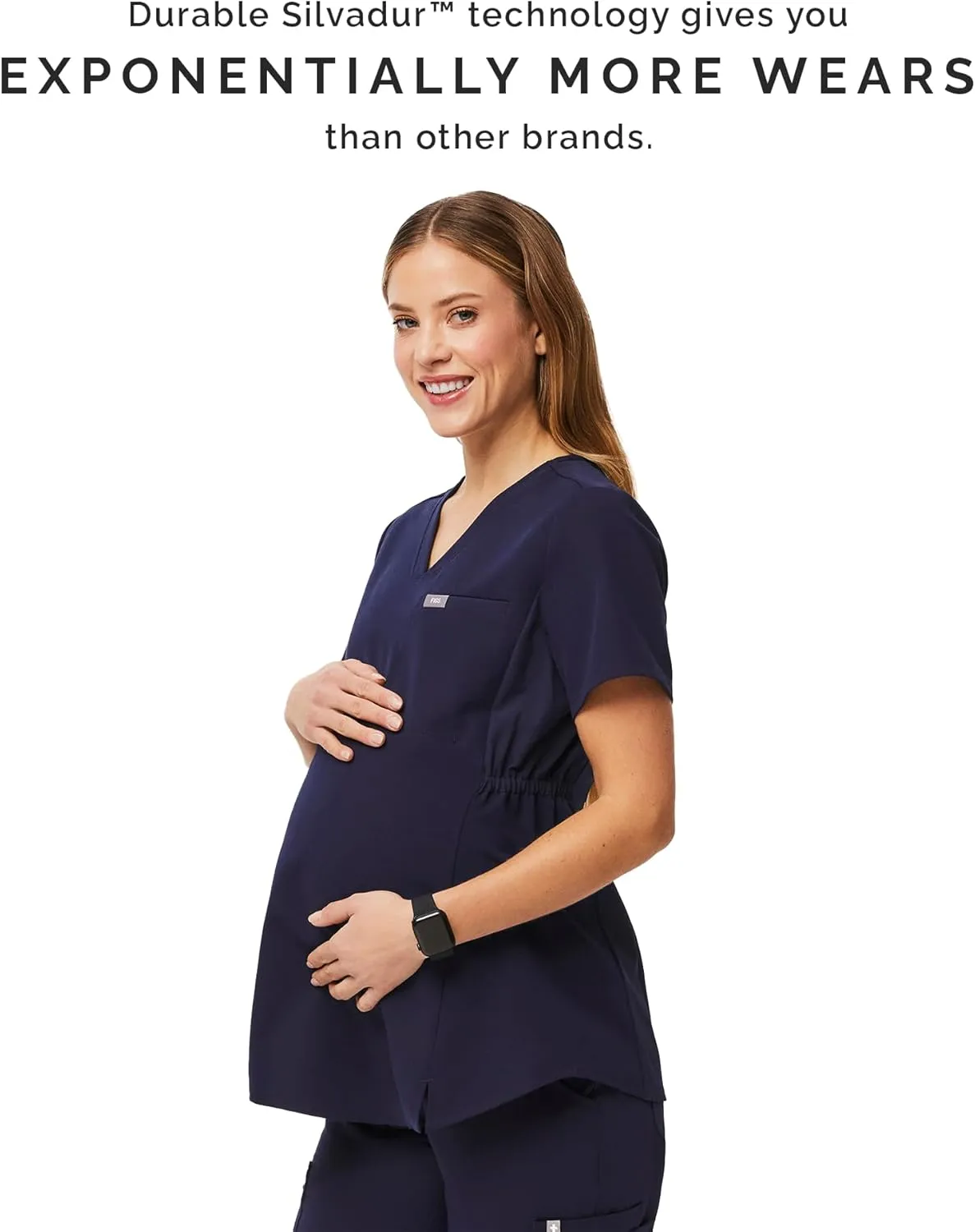 FIGS Octavia Maternity Scrub Top for Women  V-Neck, One Pocket, Curved High-Low Hem, 4-Way Stretch Women's Scrub Top