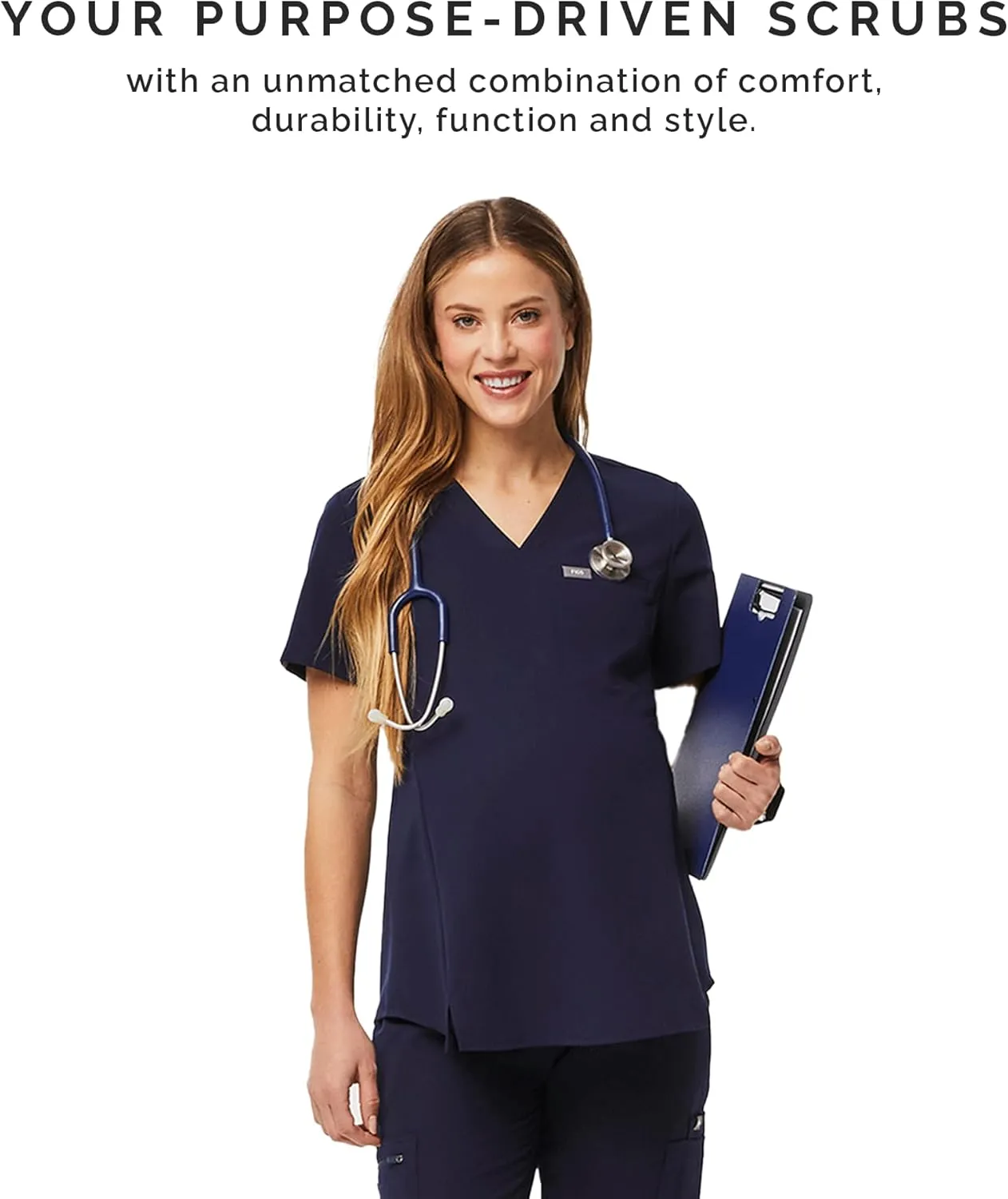 FIGS Octavia Maternity Scrub Top for Women  V-Neck, One Pocket, Curved High-Low Hem, 4-Way Stretch Women's Scrub Top