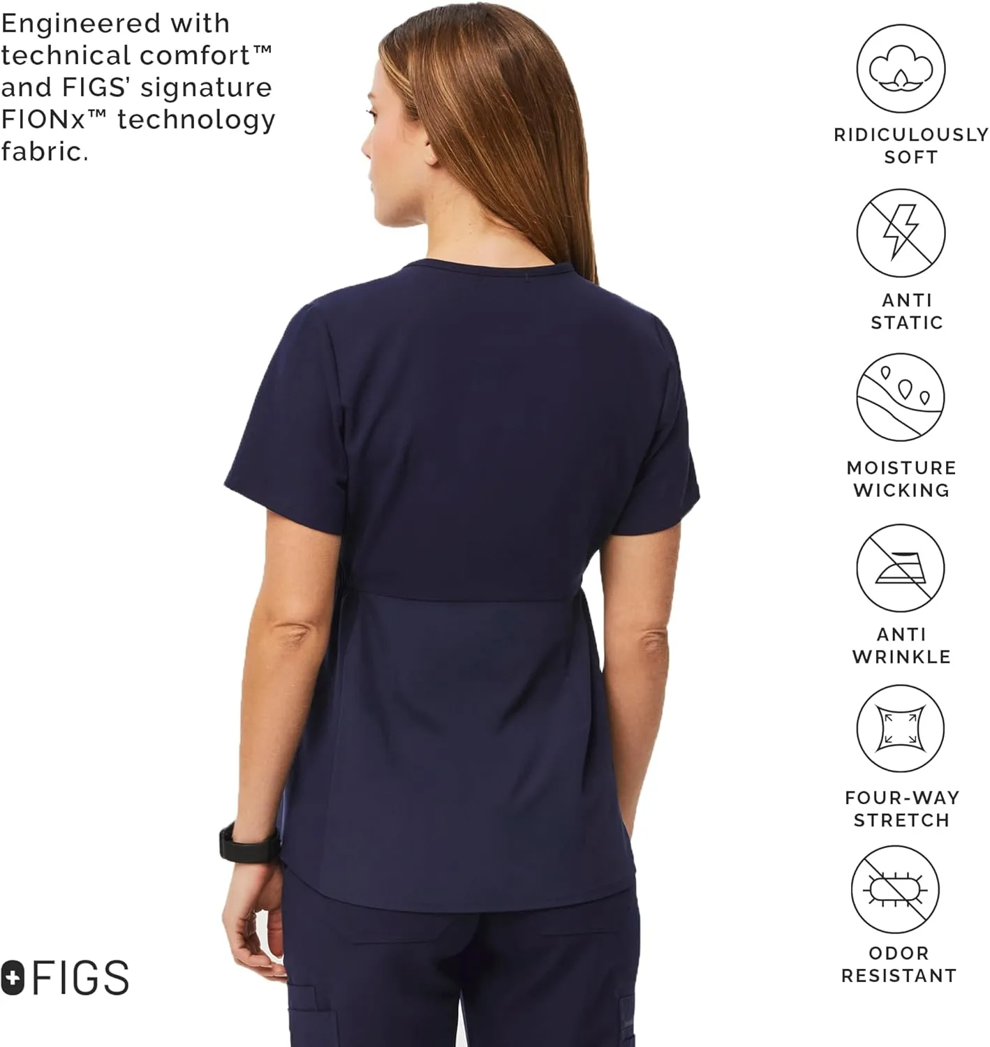 FIGS Octavia Maternity Scrub Top for Women  V-Neck, One Pocket, Curved High-Low Hem, 4-Way Stretch Women's Scrub Top