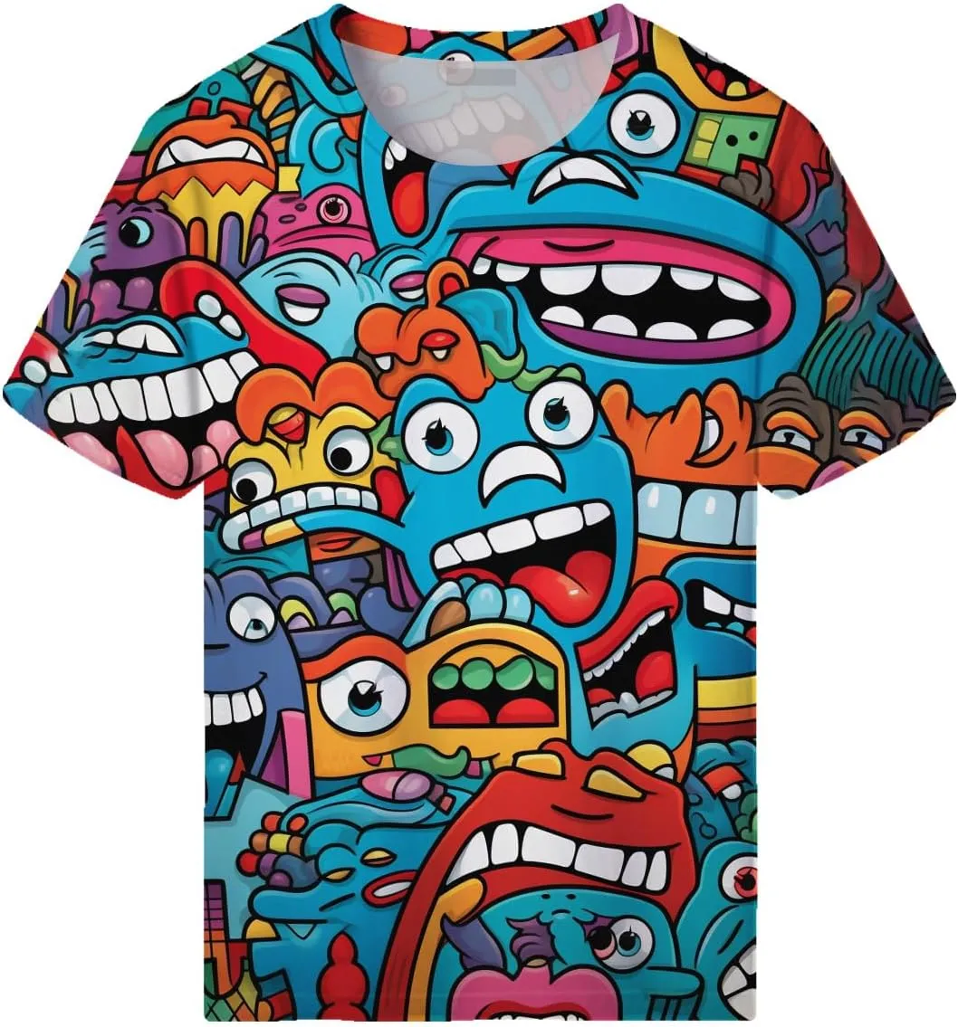 Funny Graffiti Graphic T-Shirts for Men 3D Print Smile Face Tshirt Hip-Hop Tee Top