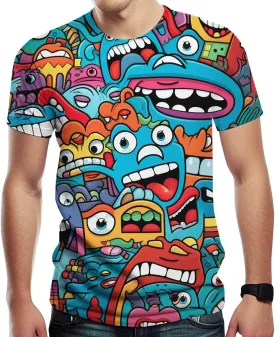 Funny Graffiti Graphic T-Shirts for Men 3D Print Smile Face Tshirt Hip-Hop Tee Top