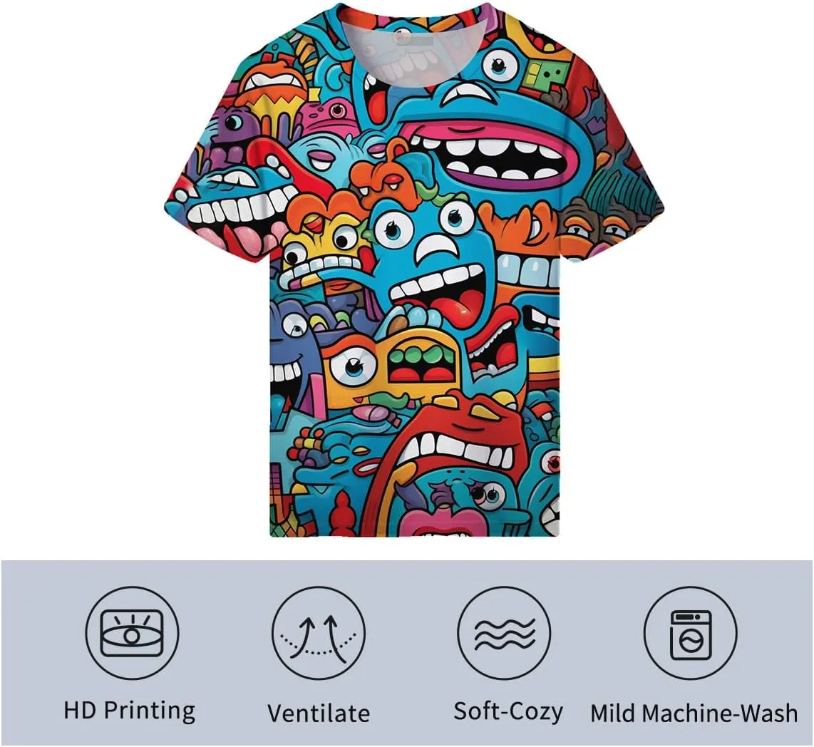Funny Graffiti Graphic T-Shirts for Men 3D Print Smile Face Tshirt Hip-Hop Tee Top