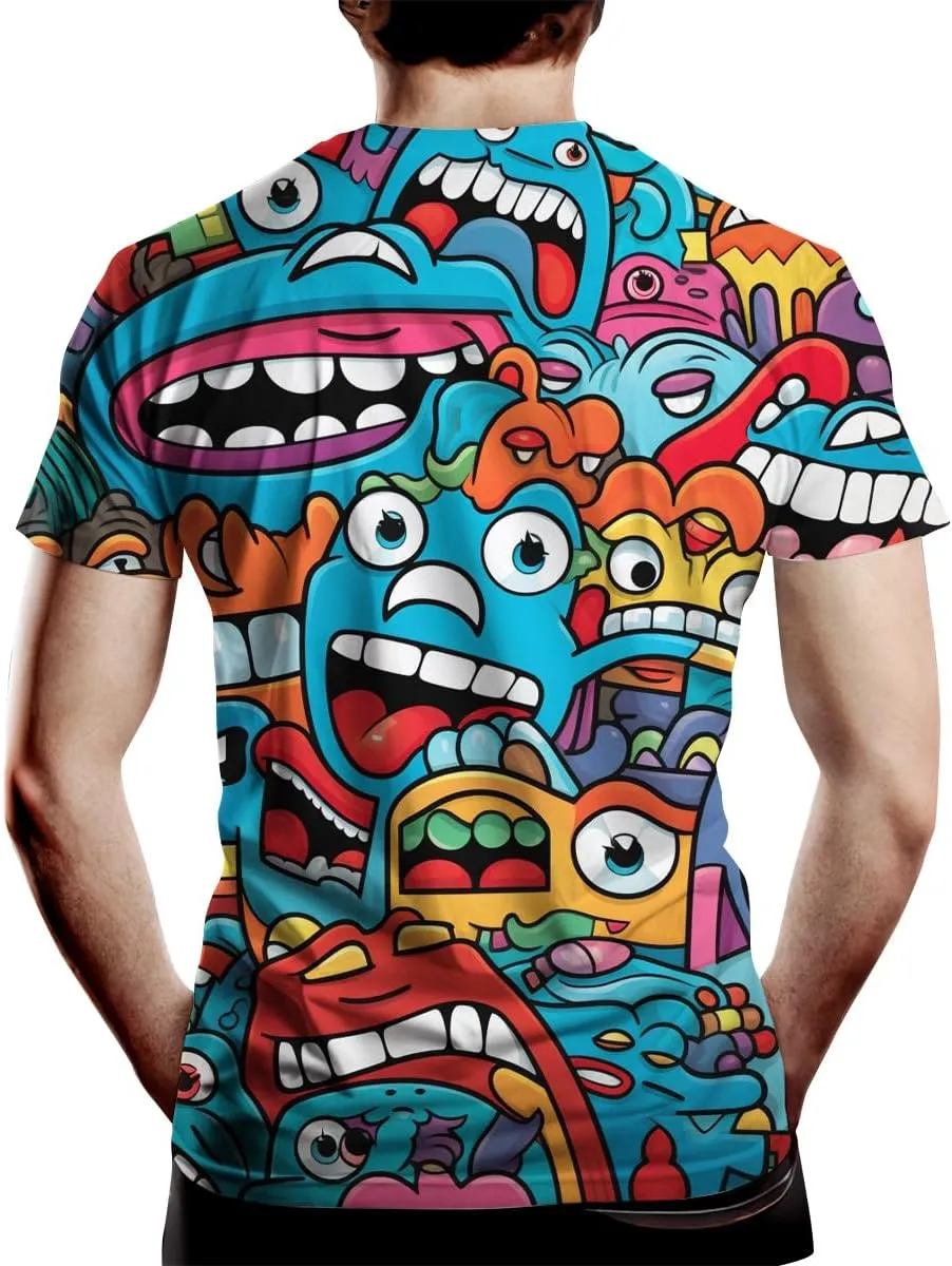 Funny Graffiti Graphic T-Shirts for Men 3D Print Smile Face Tshirt Hip-Hop Tee Top