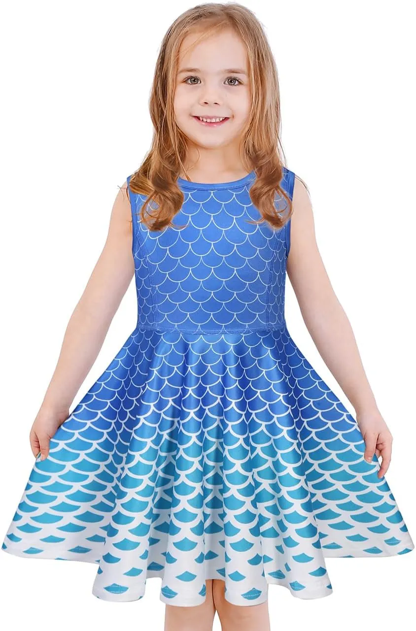 Girls Dress Sleeveless Long Sleeve Kids Toddler Little Big Girl Unicorn Mermaid Casual Dresses