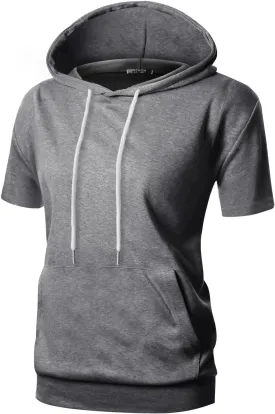 GIVON Women's Comfortable Short Sleeve Hoodie Pullover Hooded Sweatshirt with Kangaroo Pocket