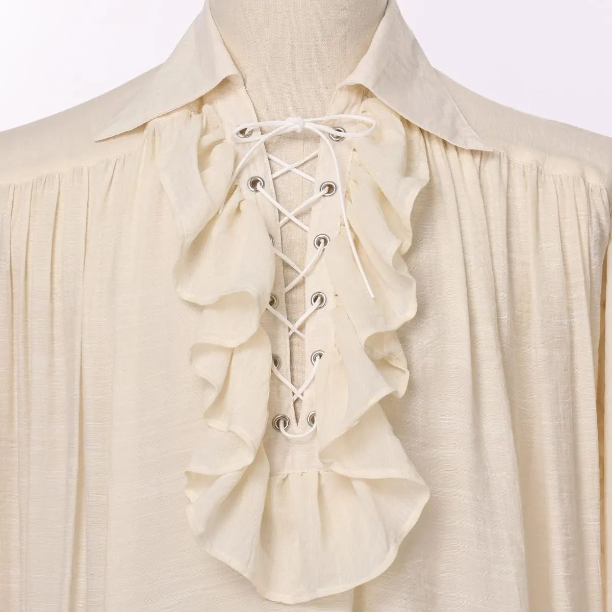 GRACEART Men Pirate Shirt Women Vampire Renaissance Shirts Victorian Ruffled Medieval Costume Cotton Linen Shirt