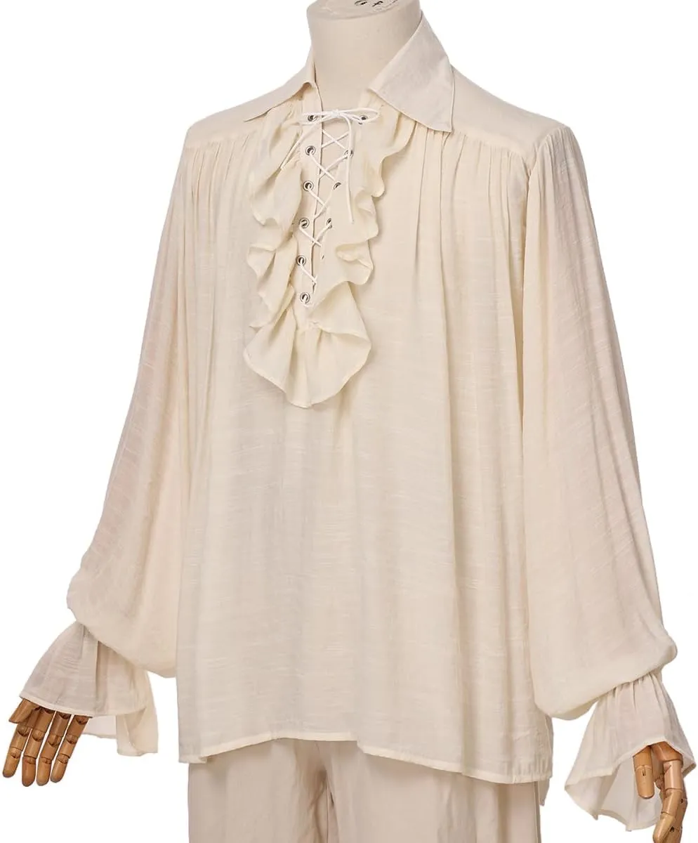 GRACEART Men Pirate Shirt Women Vampire Renaissance Shirts Victorian Ruffled Medieval Costume Cotton Linen Shirt