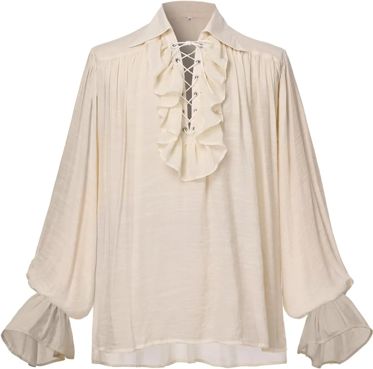 GRACEART Men Pirate Shirt Women Vampire Renaissance Shirts Victorian Ruffled Medieval Costume Cotton Linen Shirt