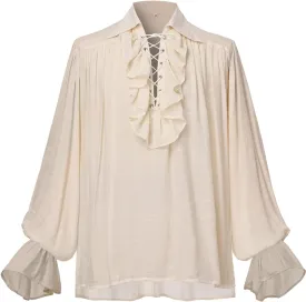 GRACEART Men Pirate Shirt Women Vampire Renaissance Shirts Victorian Ruffled Medieval Costume Cotton Linen Shirt