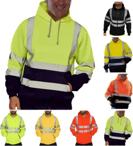 High Visibility Safety Sweatshirt Jackets for Men Class 3 Reflection Safety Hoodies Hi Vis Jackets Zip Hooded Pullover