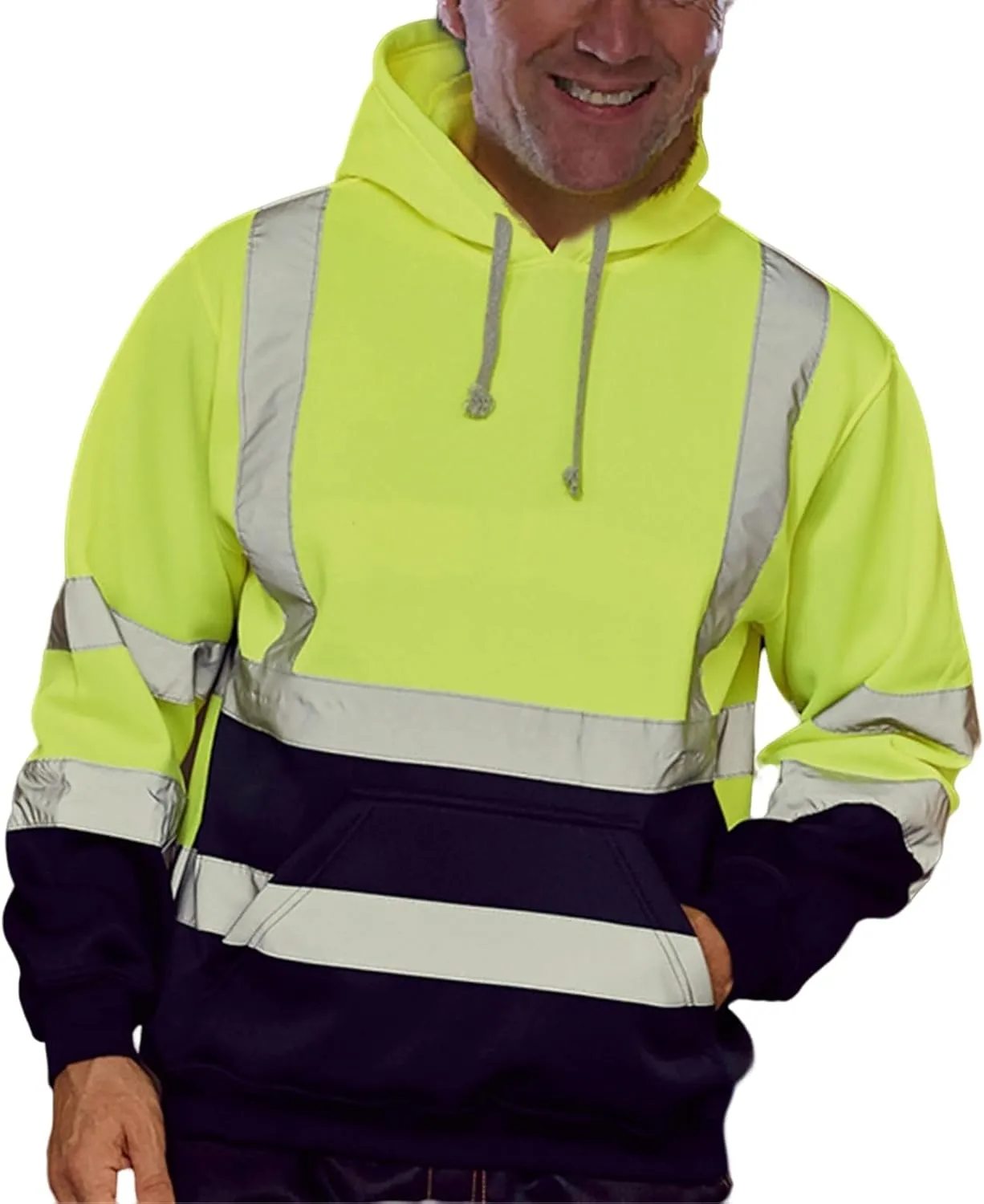 High Visibility Safety Sweatshirt Jackets for Men Class 3 Reflection Safety Hoodies Hi Vis Jackets Zip Hooded Pullover