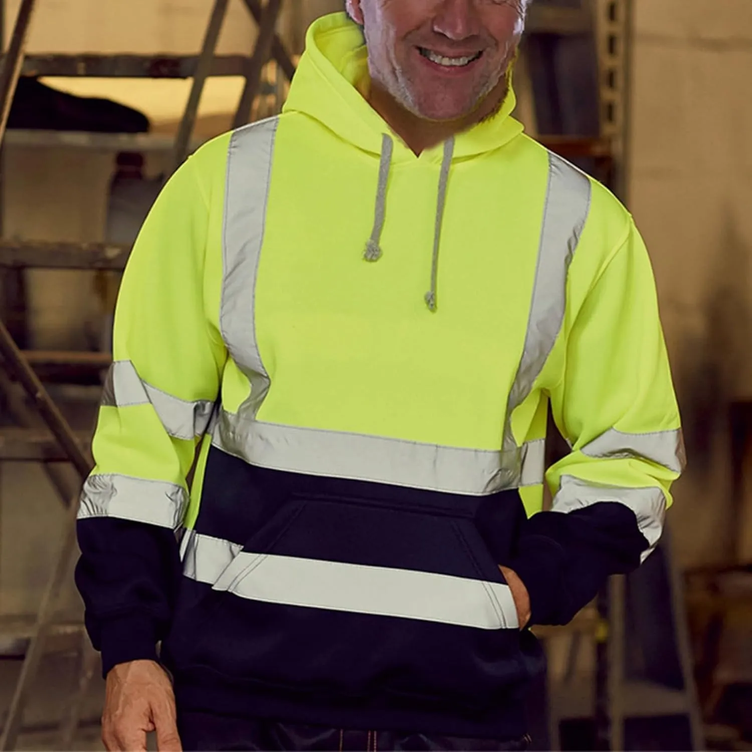 High Visibility Safety Sweatshirt Jackets for Men Class 3 Reflection Safety Hoodies Hi Vis Jackets Zip Hooded Pullover