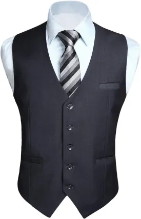 HISDERN Men's Suit Vest Business Formal Dress Waistcoat Vest with 3 Pockets for Suit or Tuxedo Slim Fit