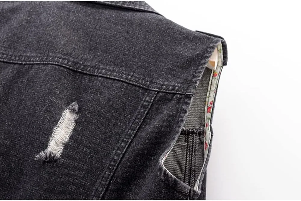 Kedera Womens Denim Jean Vest Classic Junior Button Up Cropped Distressed Sleeveless Jean Jacket