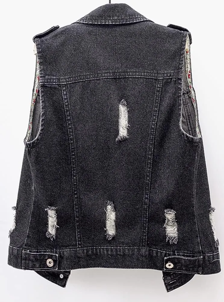 Kedera Womens Denim Jean Vest Classic Junior Button Up Cropped Distressed Sleeveless Jean Jacket