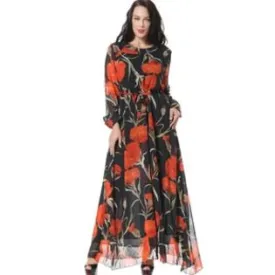 Ketty More Women Glamorous Long Sleeve Printed Long Skirt Dress-KMWD400