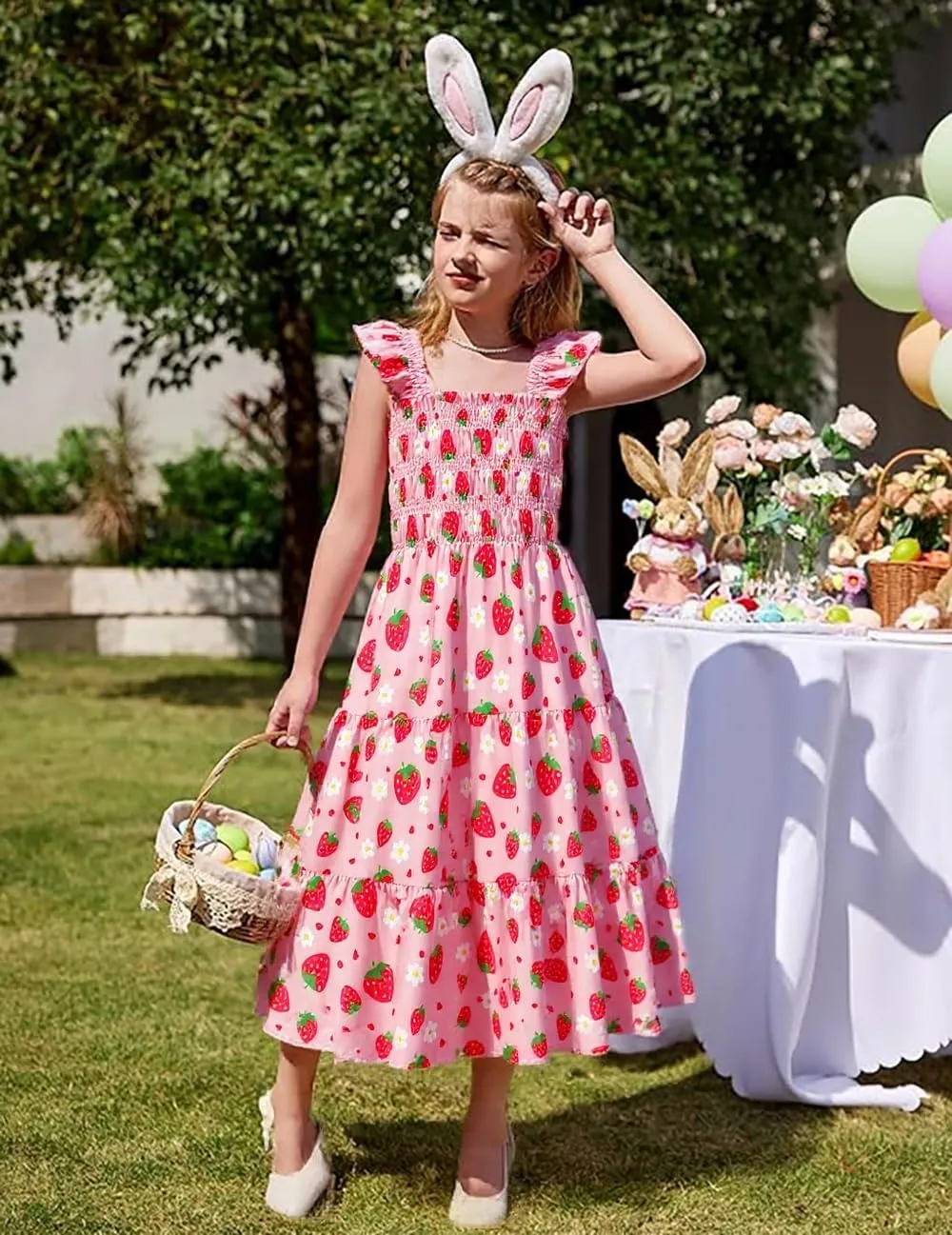 Little Girls Dresses Casual Summer Dress Ruffle Sleeve Floral Tiered Sundress Smocked Shirred Party Dress 3-10 Years