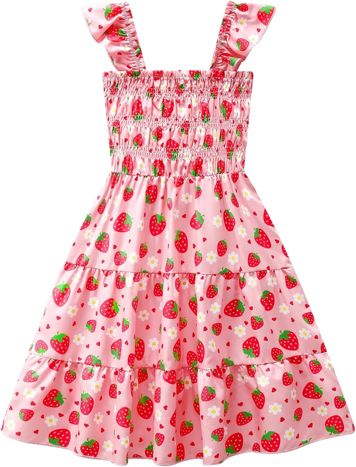 Little Girls Dresses Casual Summer Dress Ruffle Sleeve Floral Tiered Sundress Smocked Shirred Party Dress 3-10 Years