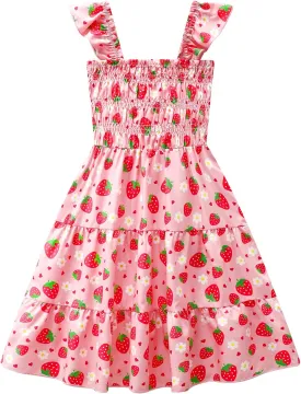 Little Girls Dresses Casual Summer Dress Ruffle Sleeve Floral Tiered Sundress Smocked Shirred Party Dress 3-10 Years