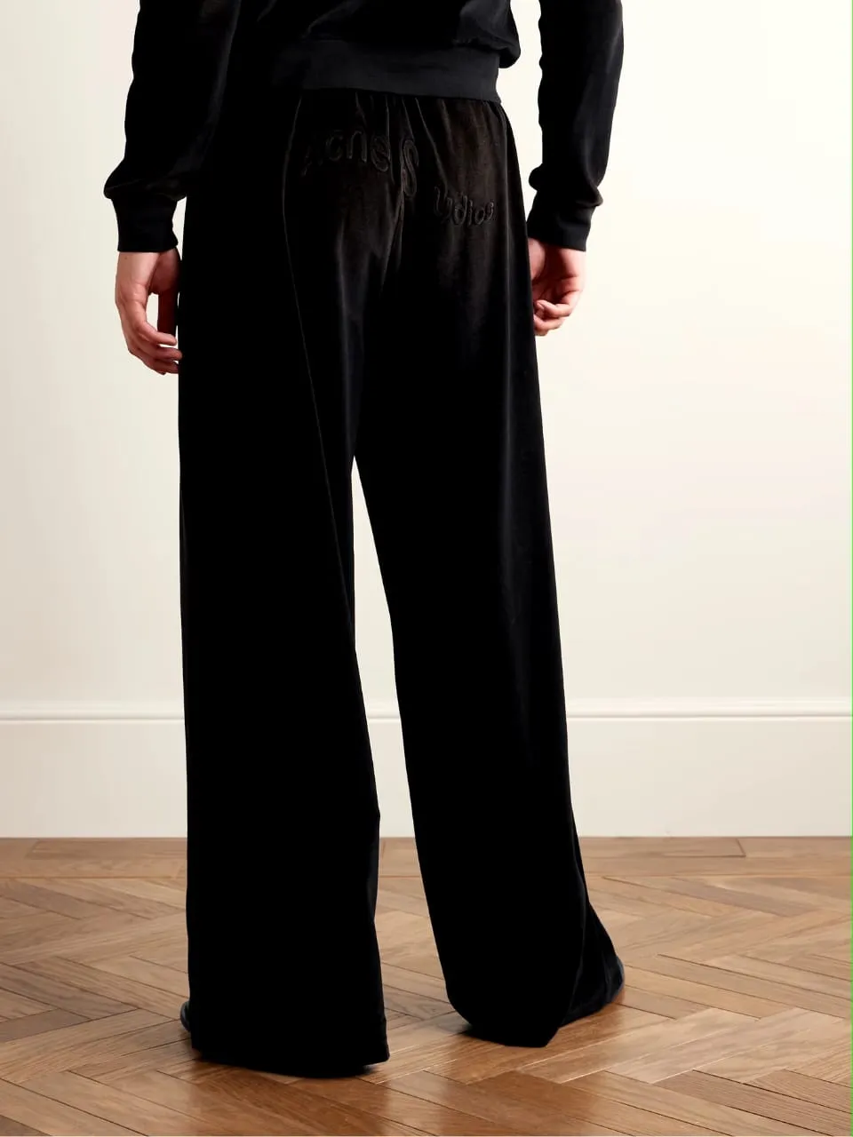 LOGO-EMBOSSED HIGH-WAISTED VELVET TROUSERS