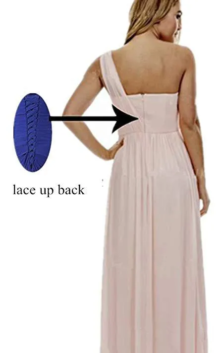 Long Light Pink Mismatched A-Line One Shoulder Sleeveless Elegant Bridesmaid Dresses WK523